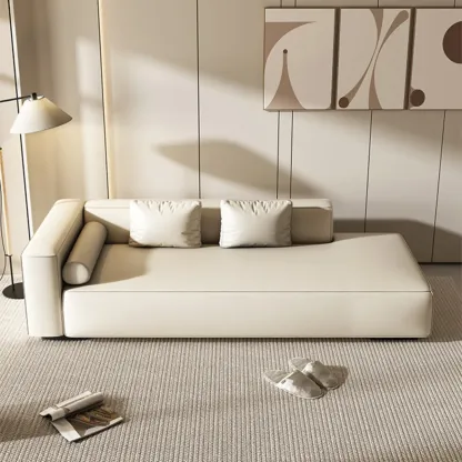 Modern Leather Wooden Chaise Lounge with Square Arm Image - 15
