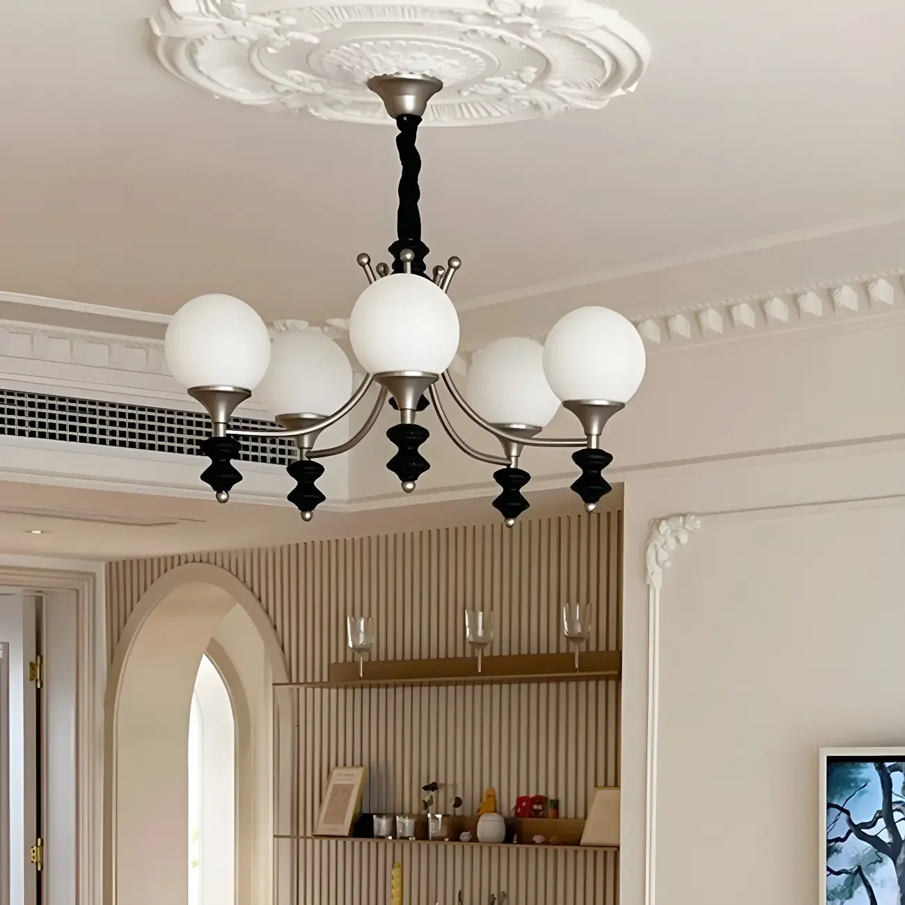 Modern Glass Chandeliers Black Metal Elegant Lighting Image - 4