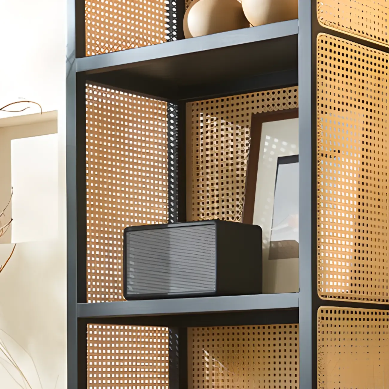 71" 3-Tier Modern Wooden Mesh Bookshelf Image - 9