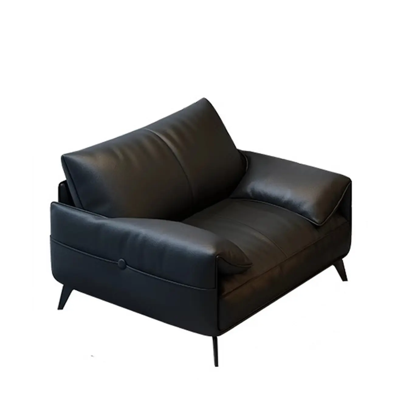 Modern Black Soft Genuine Leather Living Room Sofa 3-Seater Deep Couch with Pillow Back Image - 2 | homeyfad