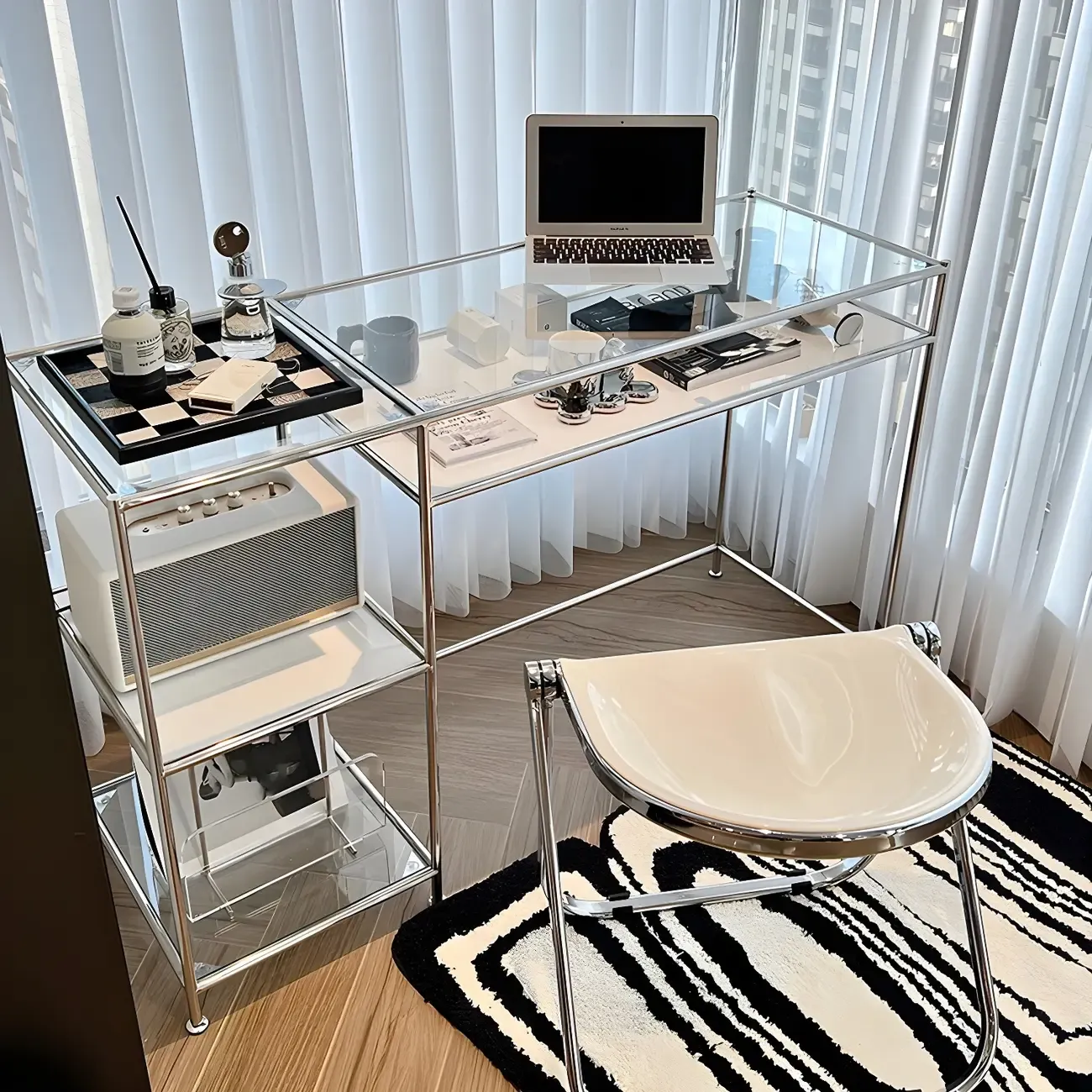 31.5"H Rectangular Glass Top Stainless Steel Base Writing Desk  Image - 1