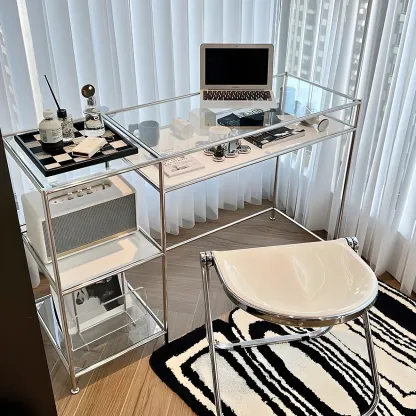 31.5"H Rectangular Glass Top Stainless Steel Base Writing Desk  Image - 1