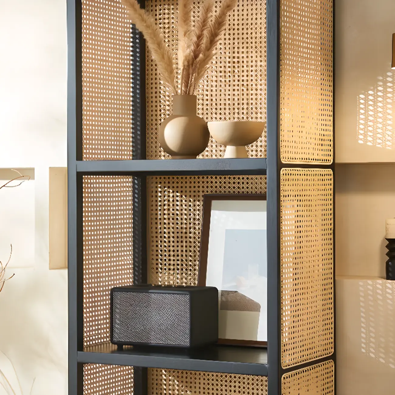 71" 3-Tier Modern Wooden Mesh Bookshelf Image - 10