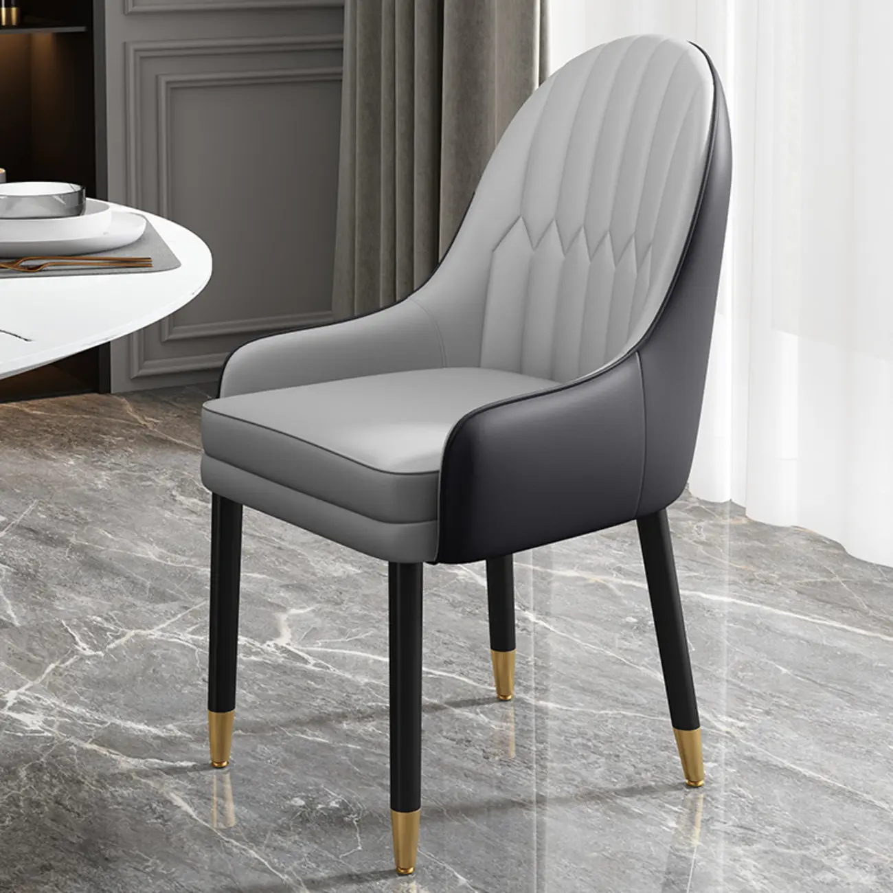 Faux Leather Dining Chair Color Block Sloped Arm with Metal Legs Image - 7 | homeyfad