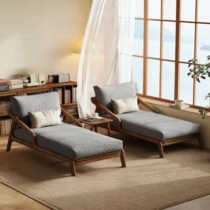 Upholstered Solid Wood Dual-Sided Arm Chaise with Pillow Image - 1