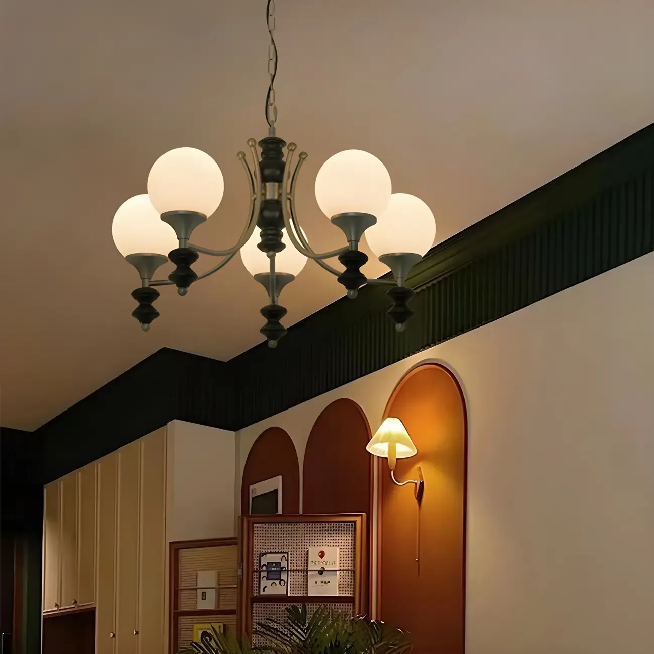 Modern Glass Chandeliers Black Metal Elegant Lighting Image - 1