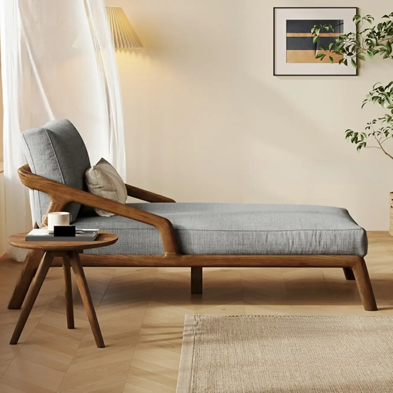Upholstered Solid Wood Dual-Sided Arm Chaise with Pillow Image - 2