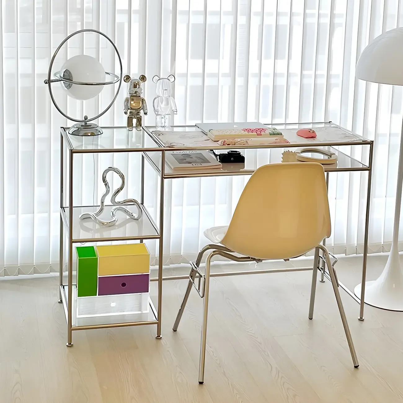 31.5"H Rectangular Glass Top Stainless Steel Base Writing Desk Image - 4