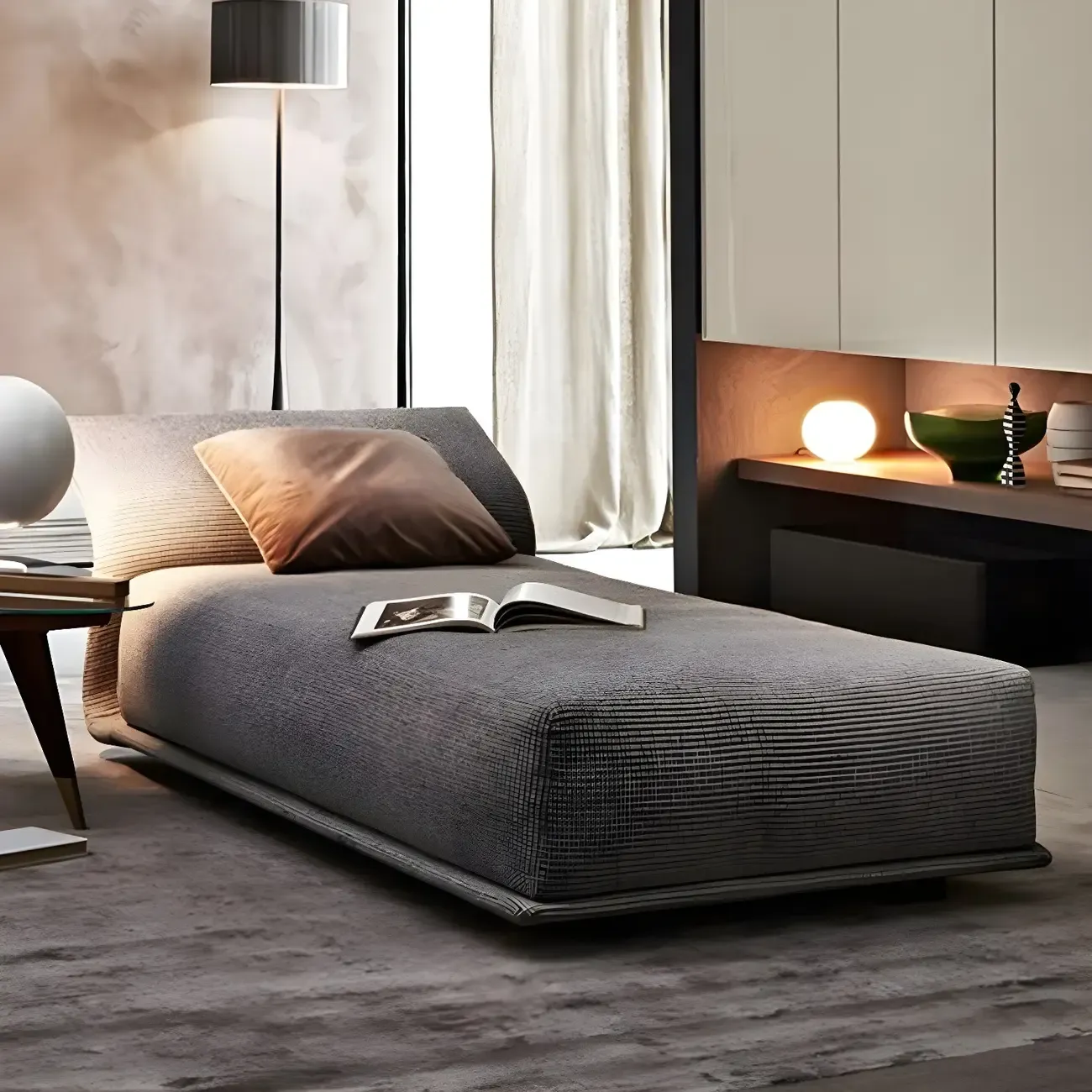 Contemporary Upholstered Chaise Lounge Armless Arms Lounge Chair Image - 1