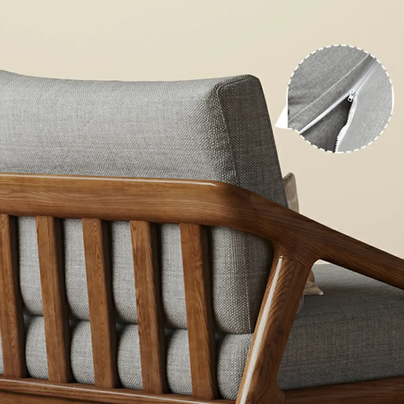 Upholstered Solid Wood Dual-Sided Arm Chaise with Pillow Image - 3