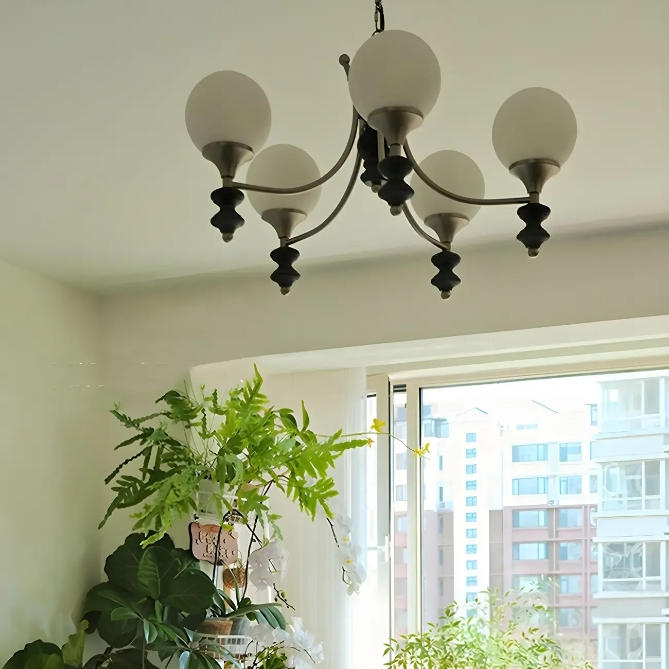 Modern Glass Chandeliers Black Metal Elegant Lighting Image - 7