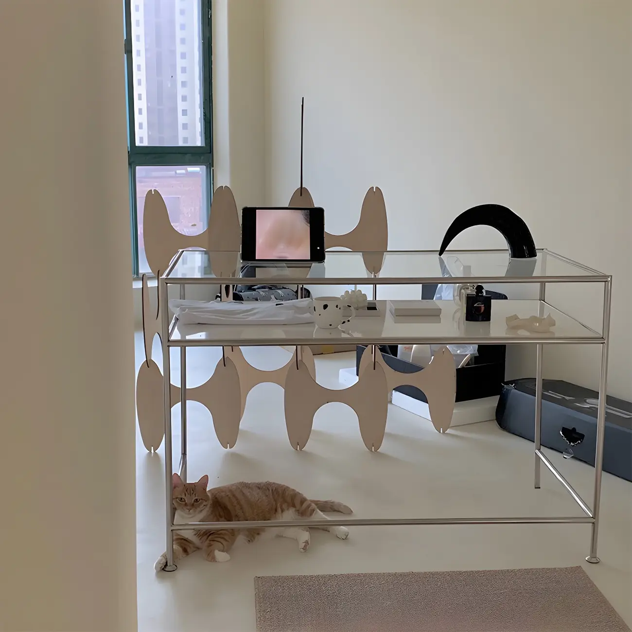 31.5"H Rectangular Glass Top Stainless Steel Base Writing Desk  Image - 5 | homeyfad