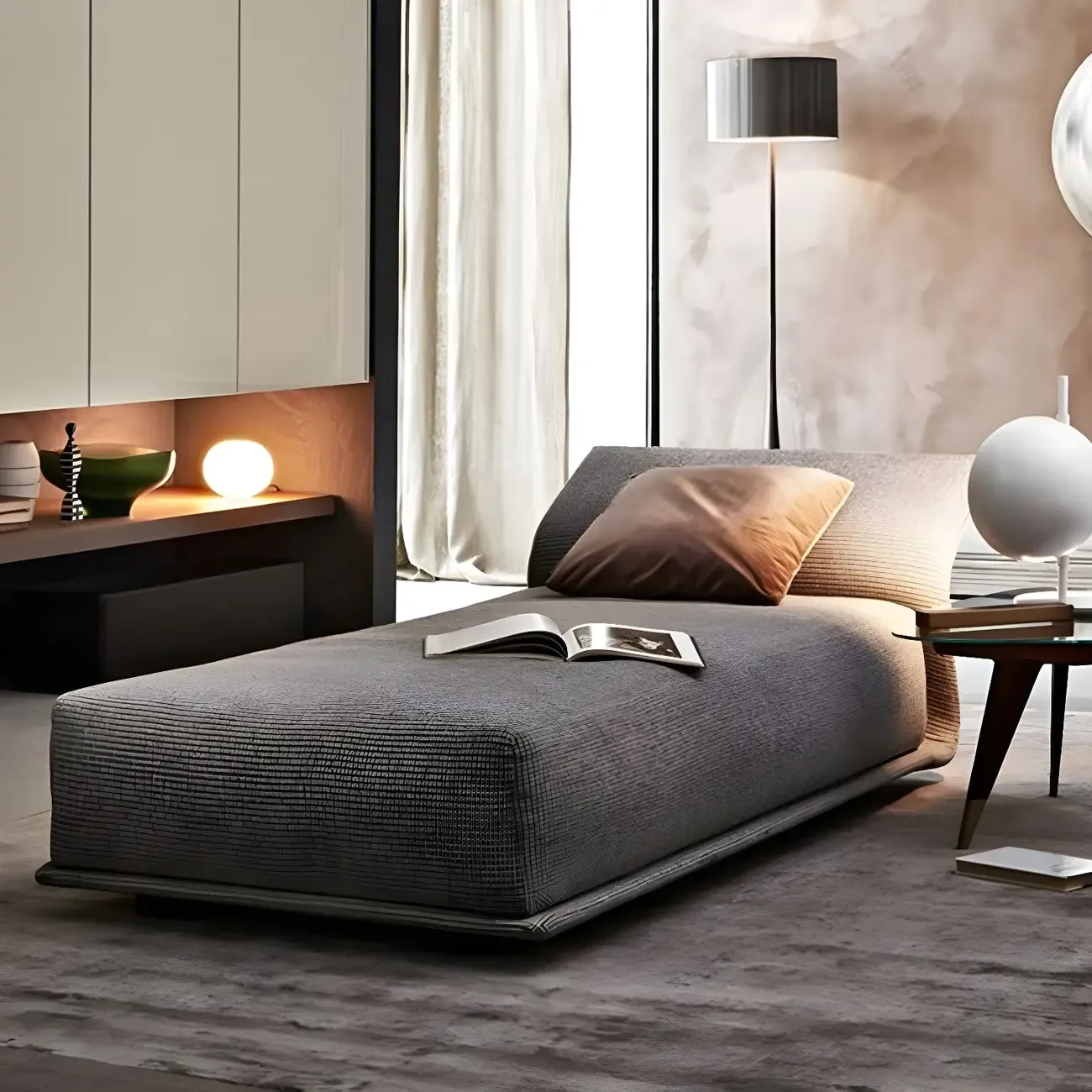 Contemporary Upholstered Chaise Lounge Armless Arms Lounge Chair Image - 2