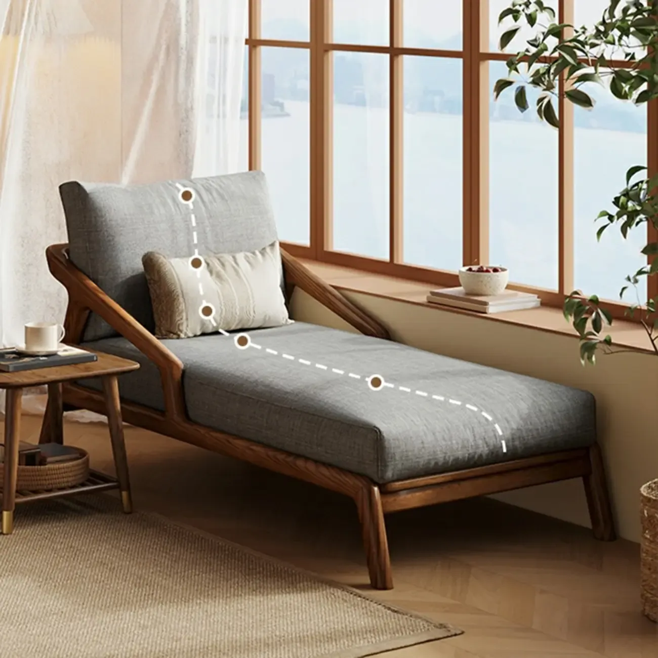 Upholstered Solid Wood Dual-Sided Arm Chaise with Pillow Image - 4