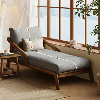 Upholstered Solid Wood Dual-Sided Arm Chaise with Pillow Image - 4