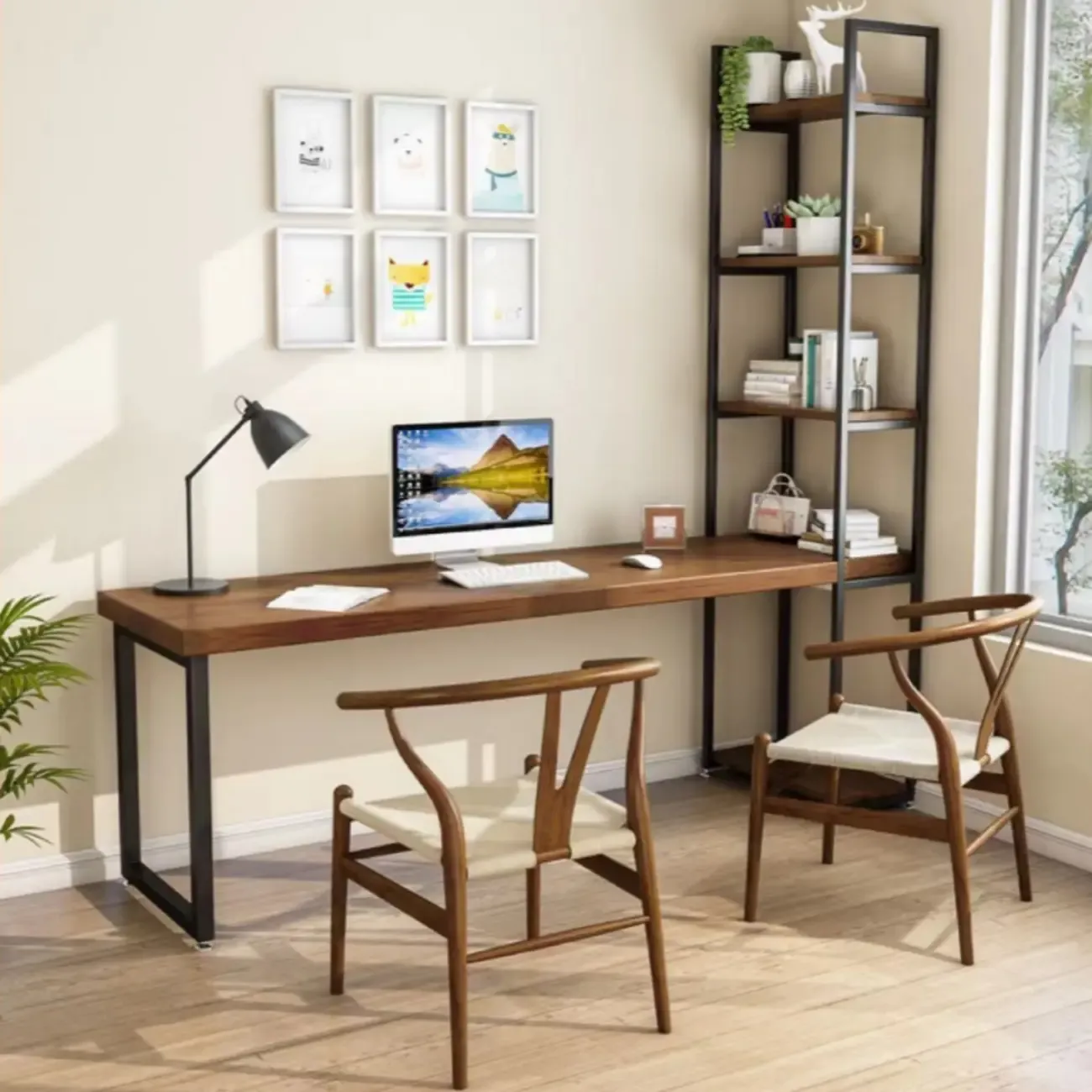 71" Modern Brown Writing Desk with Left Shelf Image - 1
