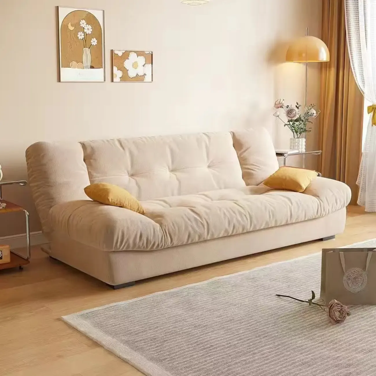 Foldable Upholstered Sleeper Sofa Living Room Deep Seat Sofa Image - 1