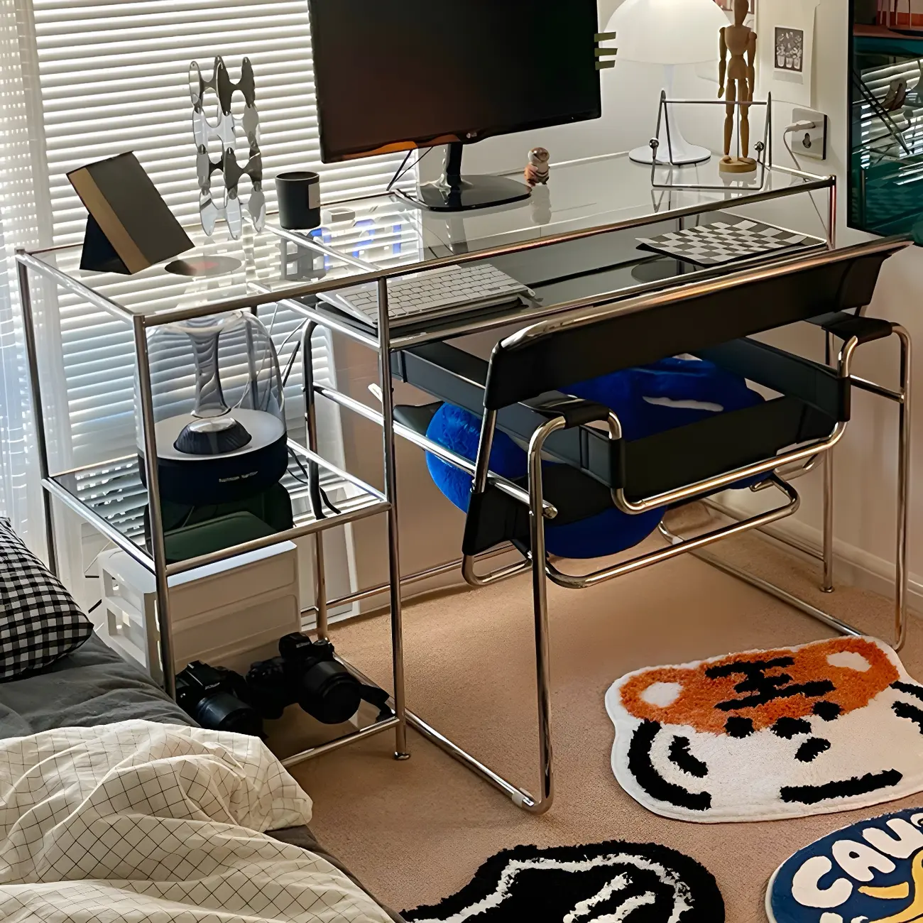31.5"H Rectangular Glass Top Stainless Steel Base Writing Desk  Image - 8 | homeyfad