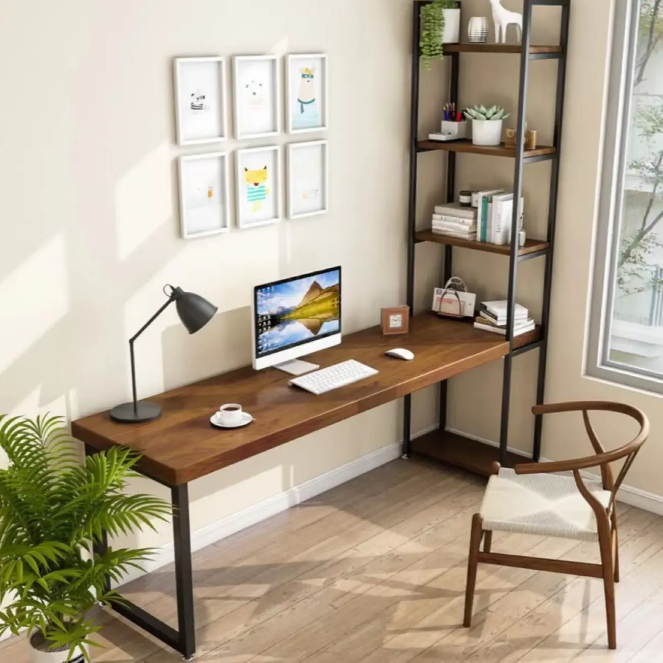 71" Modern Brown Writing Desk with Left Shelf Image - 3