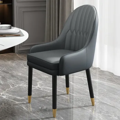 Faux Leather Dining Chair Color Block Sloped Arm with Metal Legs Image - 14