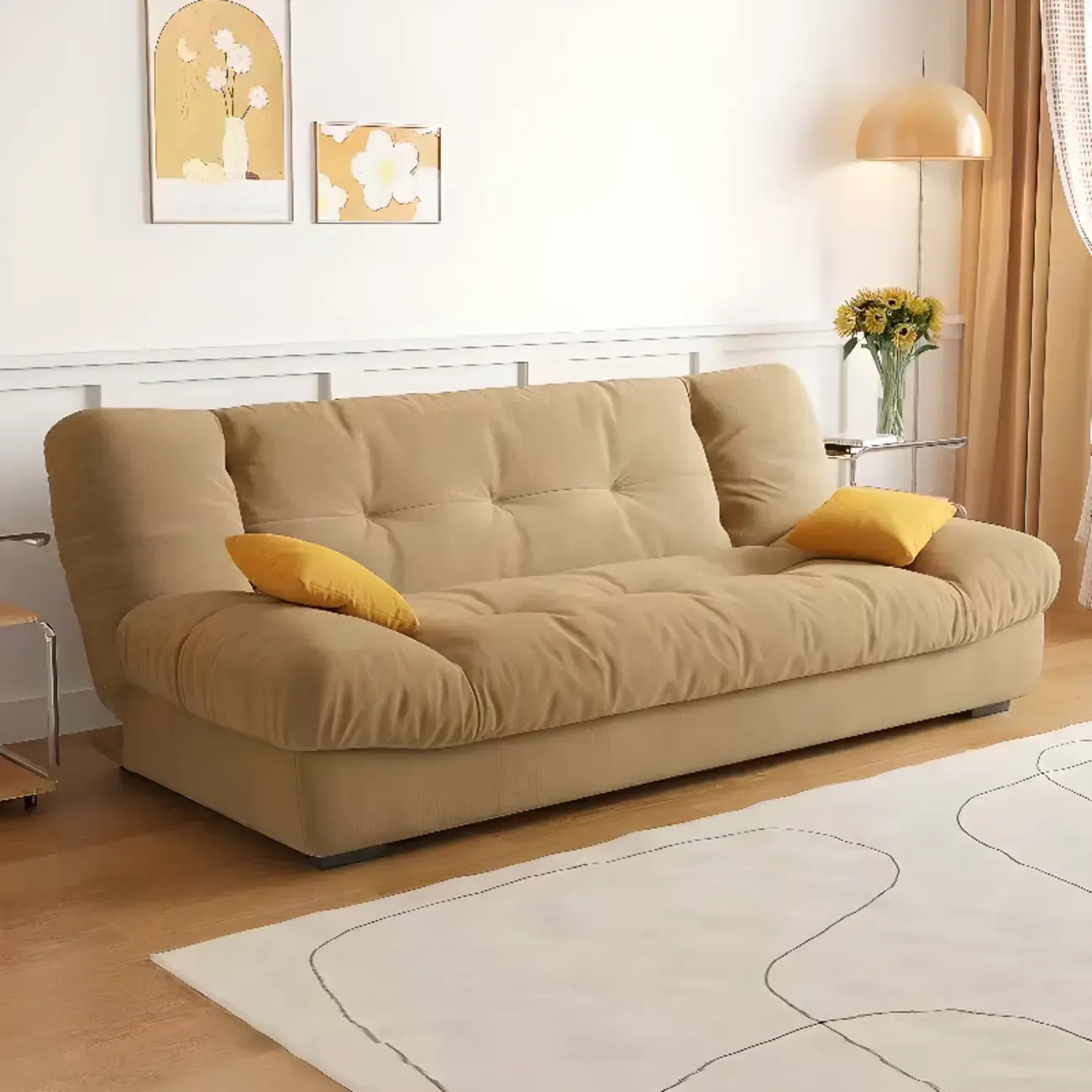 Foldable Upholstered Sleeper Sofa Living Room Deep Seat Sofa Image - 2