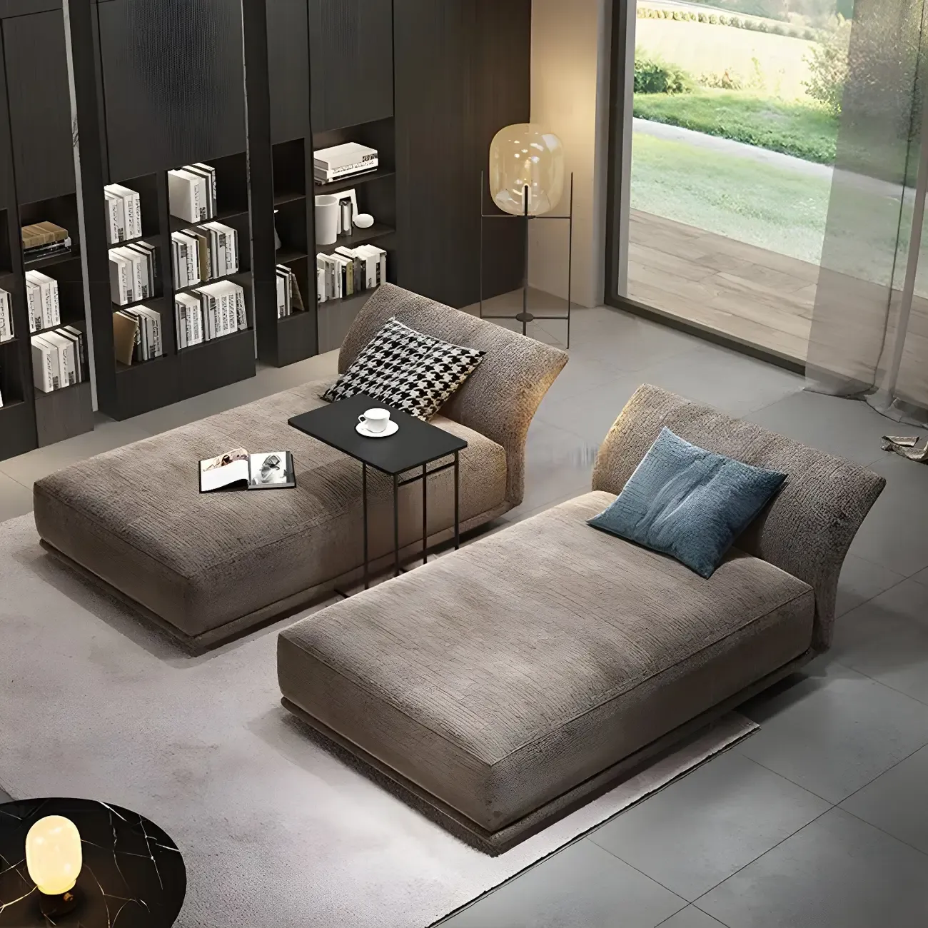 Contemporary Upholstered Chaise Lounge Armless Arms Lounge Chair Image - 6