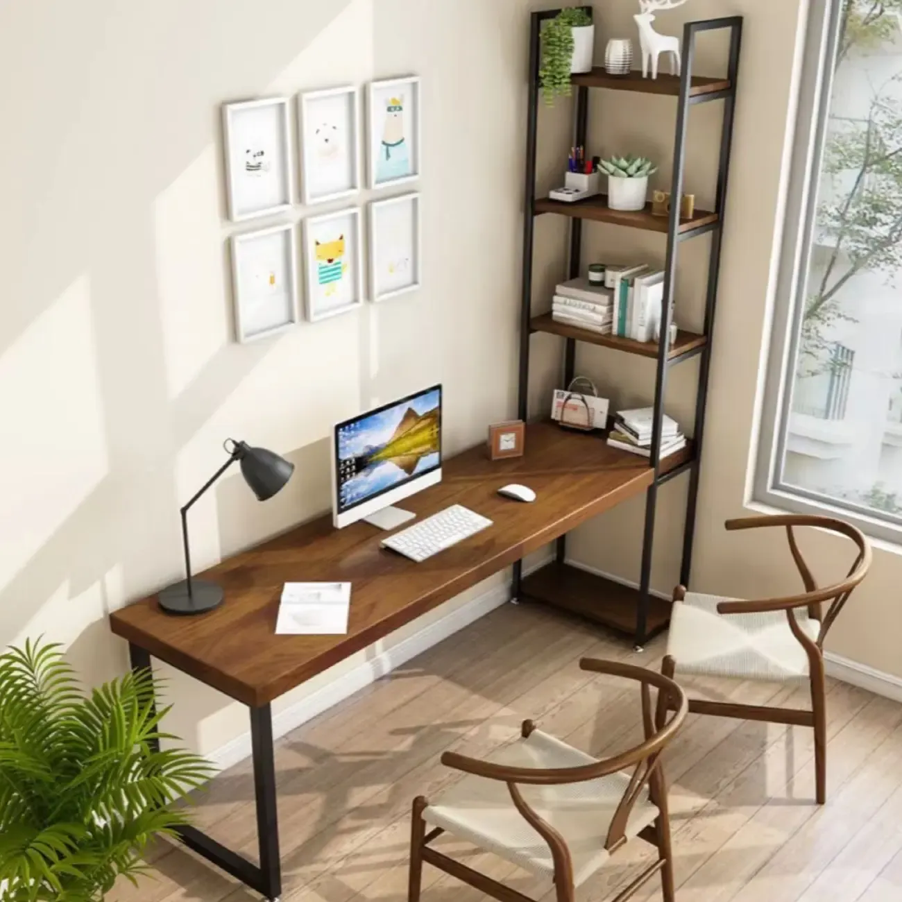71" Modern Brown Writing Desk with Left Shelf Image - 4