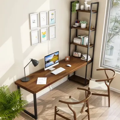 71" Modern Brown Writing Desk with Left Shelf Image - 4