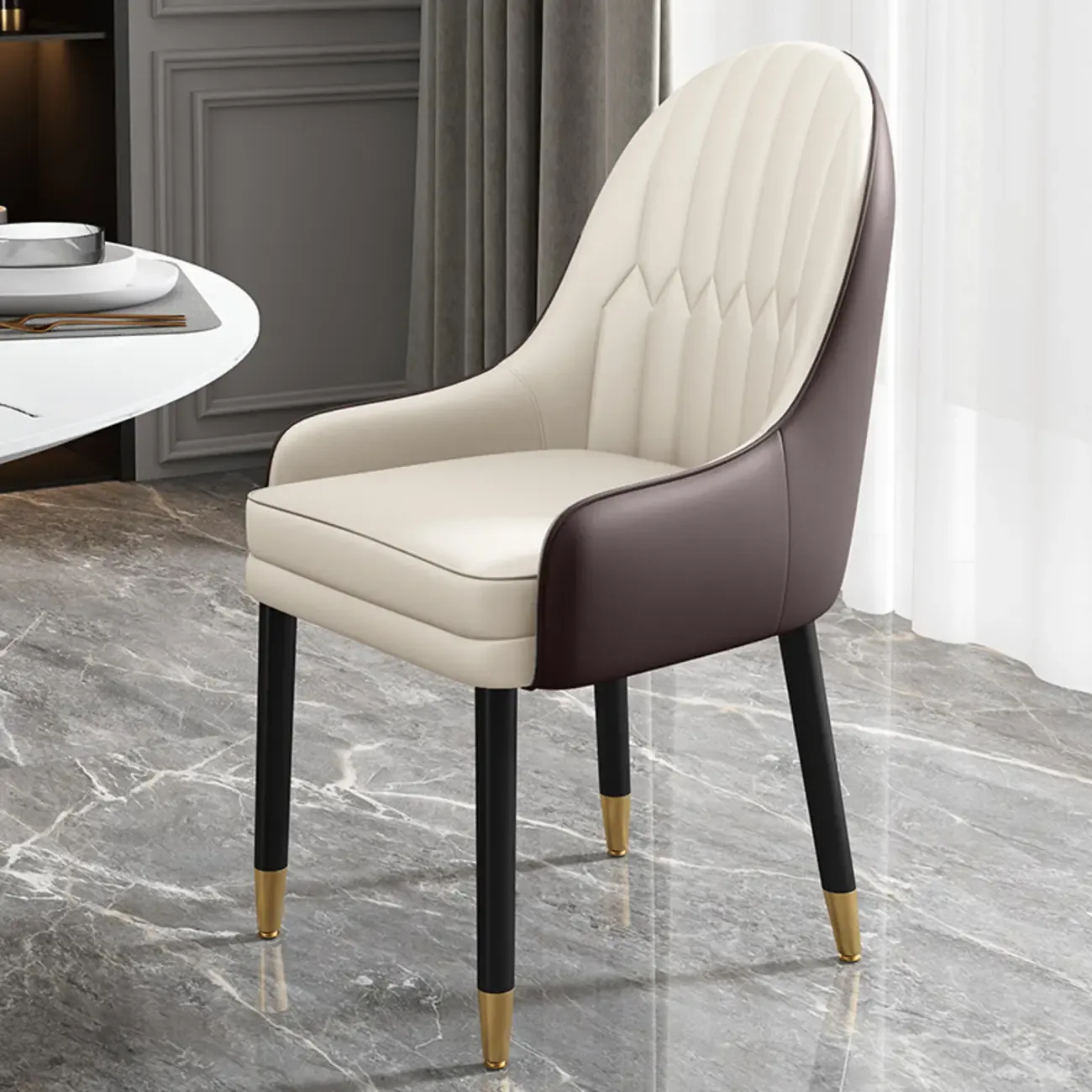 Faux Leather Dining Chair Color Block Sloped Arm with Metal Legs Image - 15