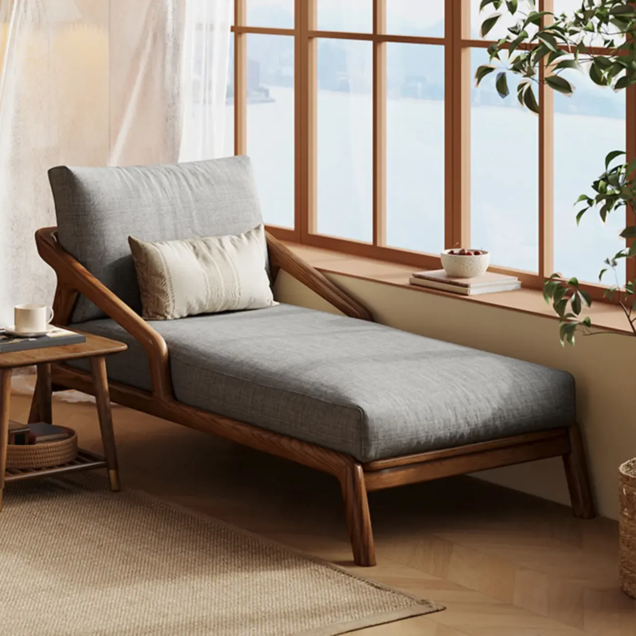 Upholstered Solid Wood Dual-Sided Arm Chaise with Pillow Image - 9