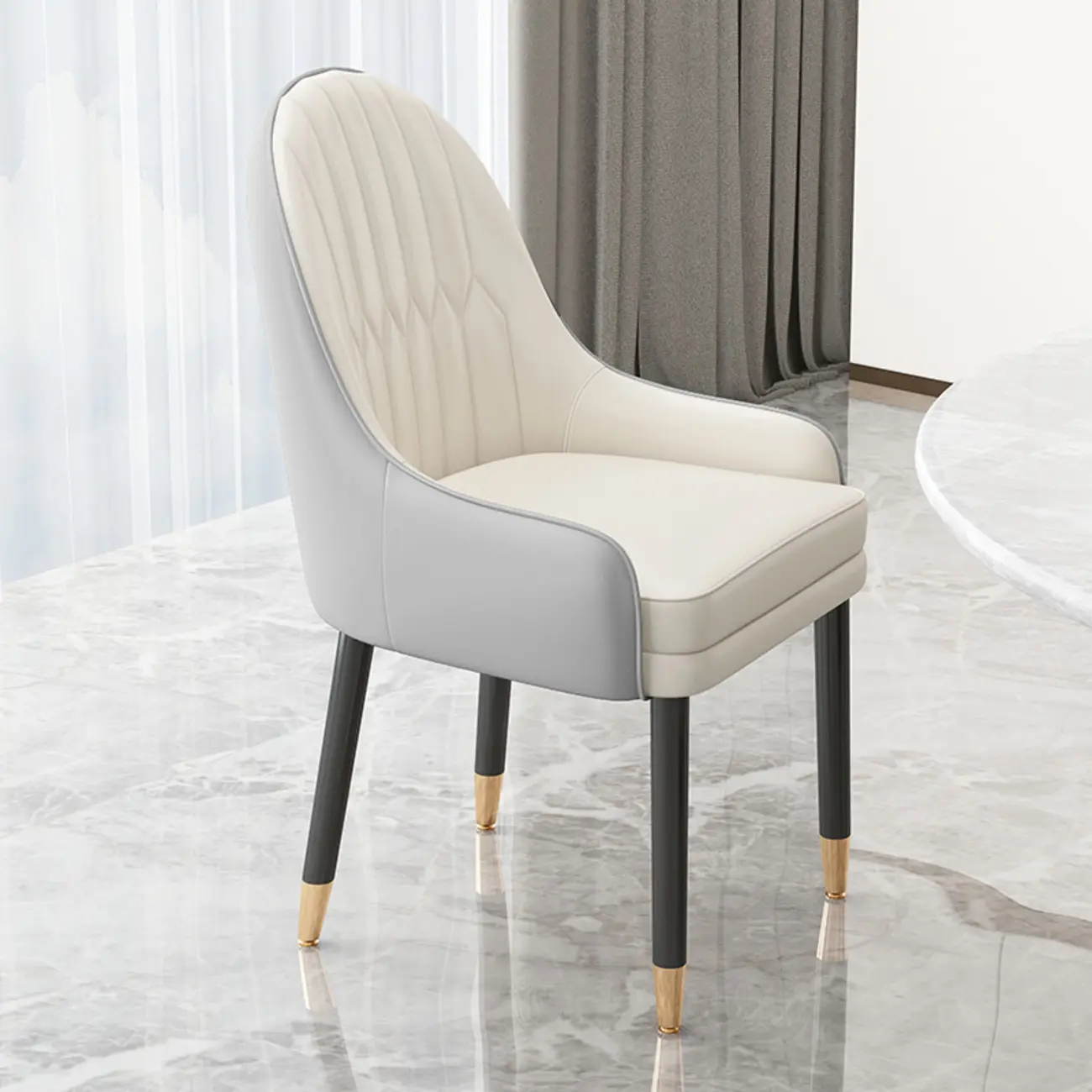 Faux Leather Dining Chair Color Block Sloped Arm with Metal Legs Image - 16 | homeyfad