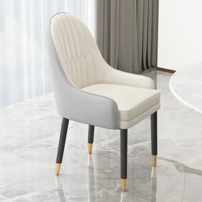Faux Leather Dining Chair Color Block Sloped Arm with Metal Legs Image - 16