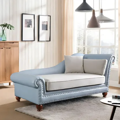 French Retro Modern Faux Leather Chaise Lounge With Arm and Pillow Image - 3