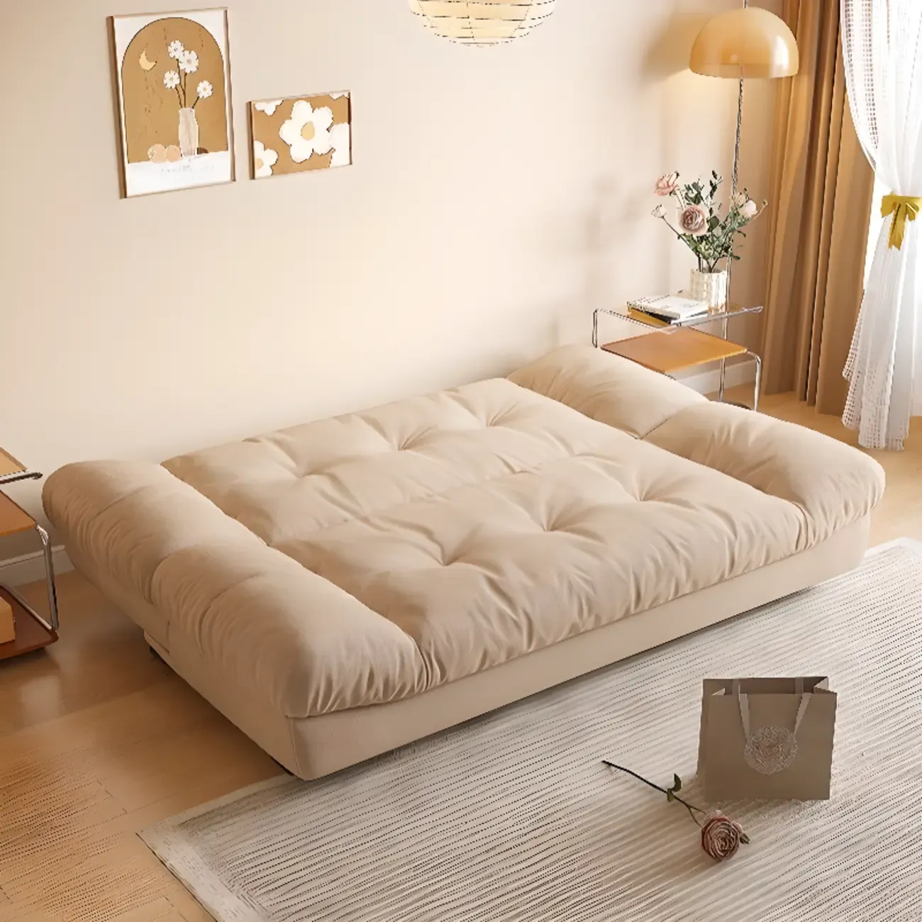 Foldable Upholstered Sleeper Sofa Living Room Deep Seat Sofa Image - 4