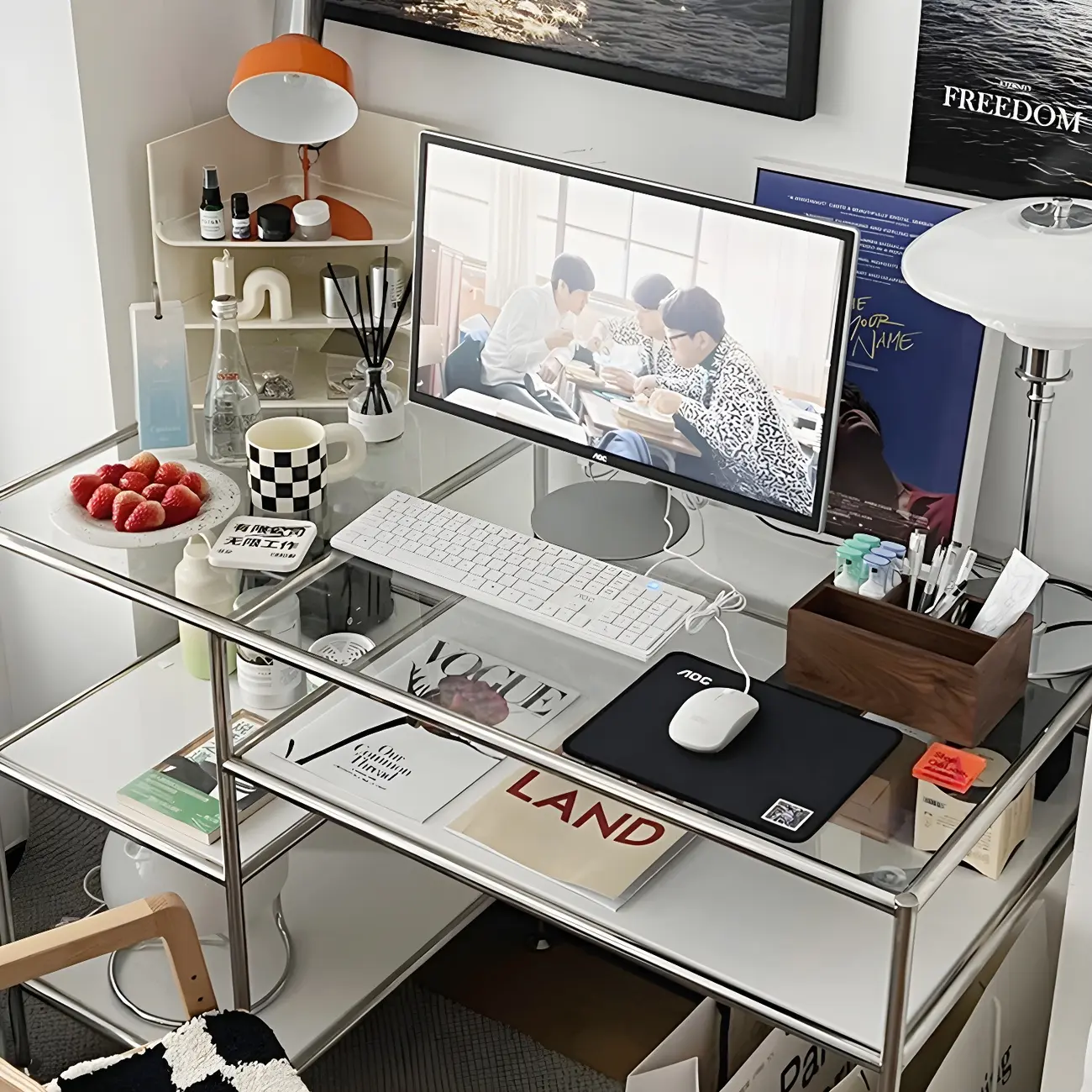 31.5"H Rectangular Glass Top Stainless Steel Base Writing Desk  Image - 12 | homeyfad