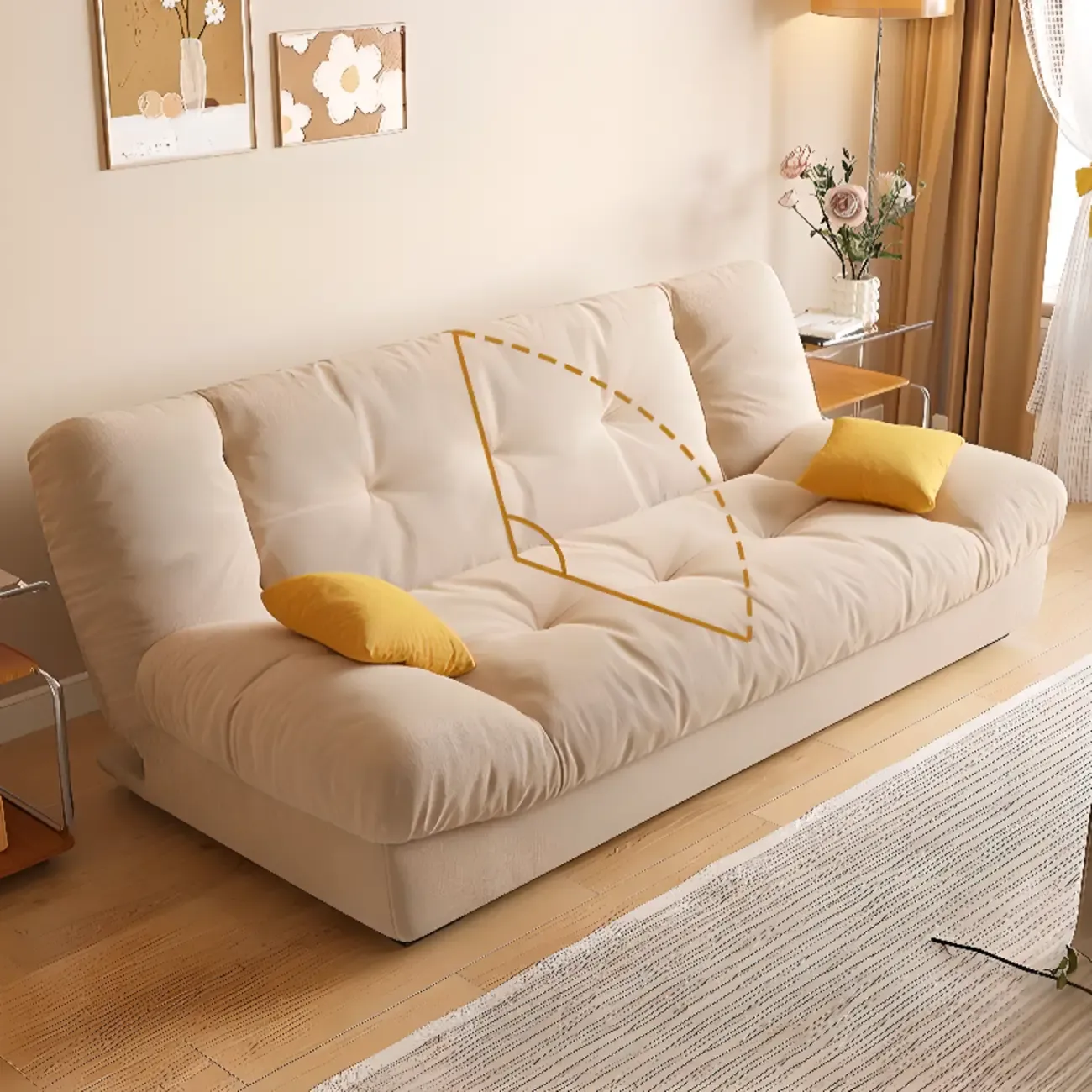 Foldable Upholstered Sleeper Sofa Living Room Deep Seat Sofa Image - 5