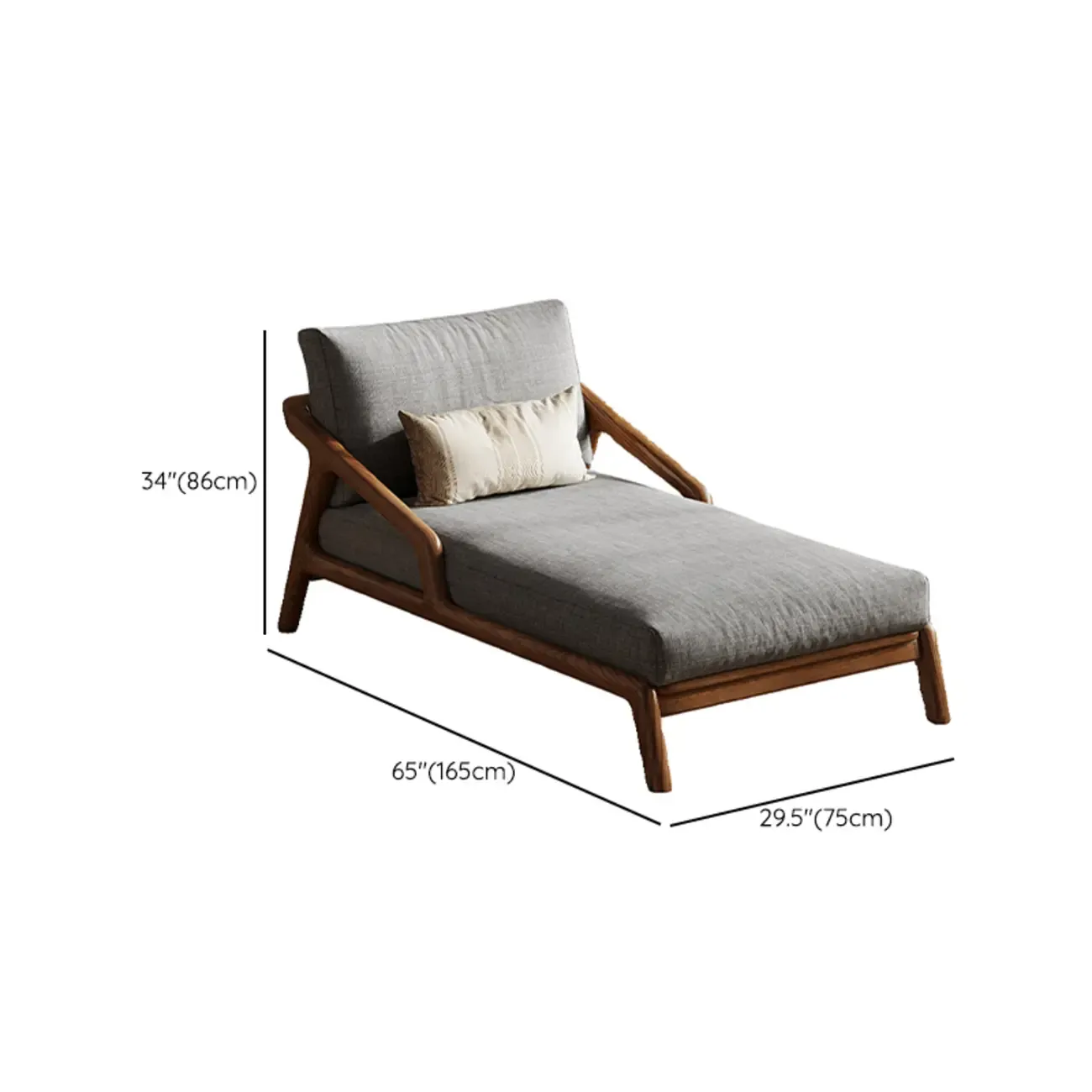 Upholstered Solid Wood Dual-Sided Arm Chaise with Pillow #size