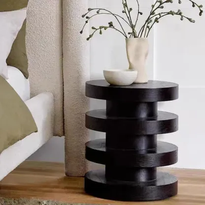 Round Wooden Side Table with Modern Floating Design Image - 1