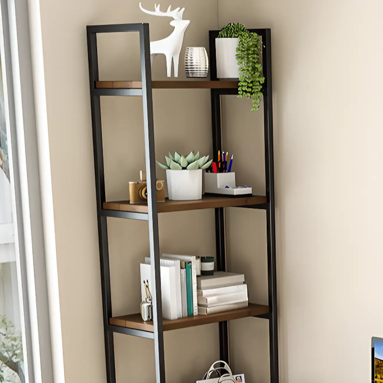 71" Modern Brown Writing Desk with Left Shelf Image - 8