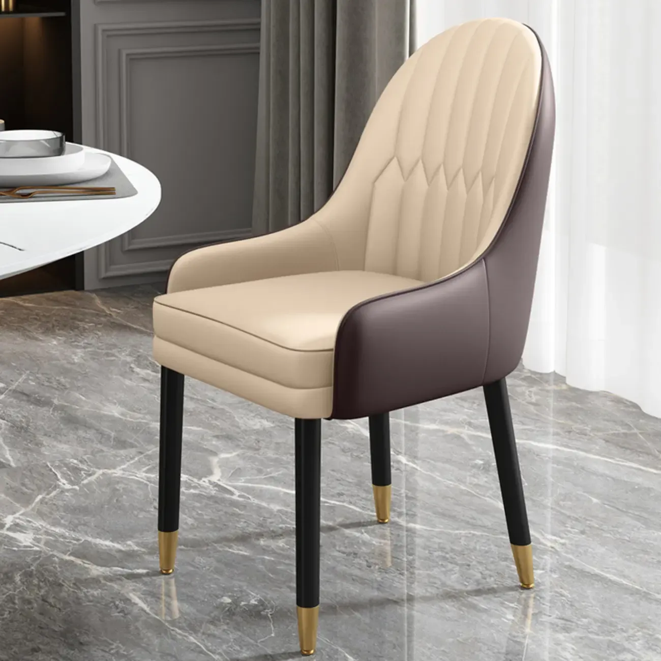 Faux Leather Dining Chair Color Block Sloped Arm with Metal Legs Image - 19