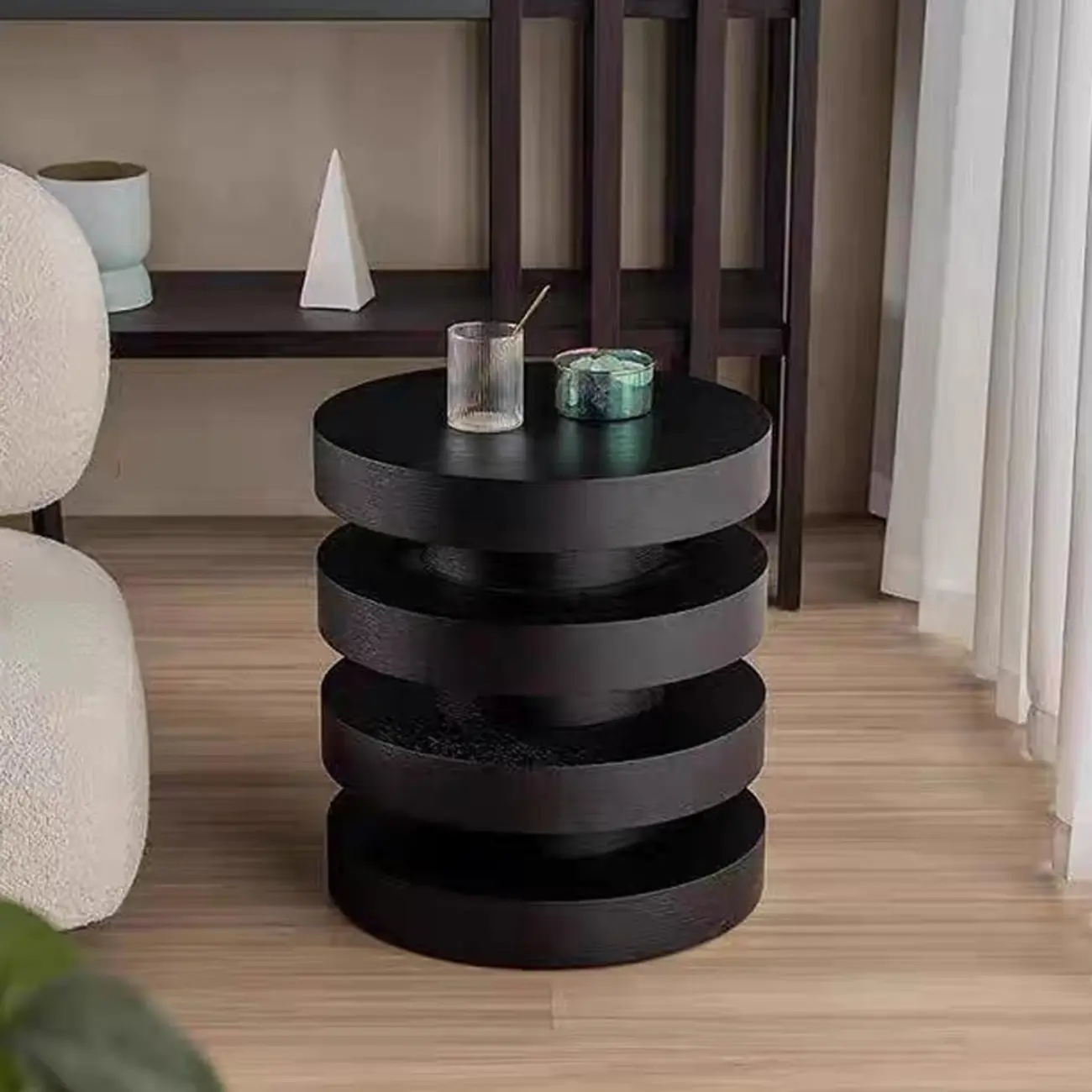 Round Wooden Side Table with Modern Floating Design Image - 2 | homeyfad
