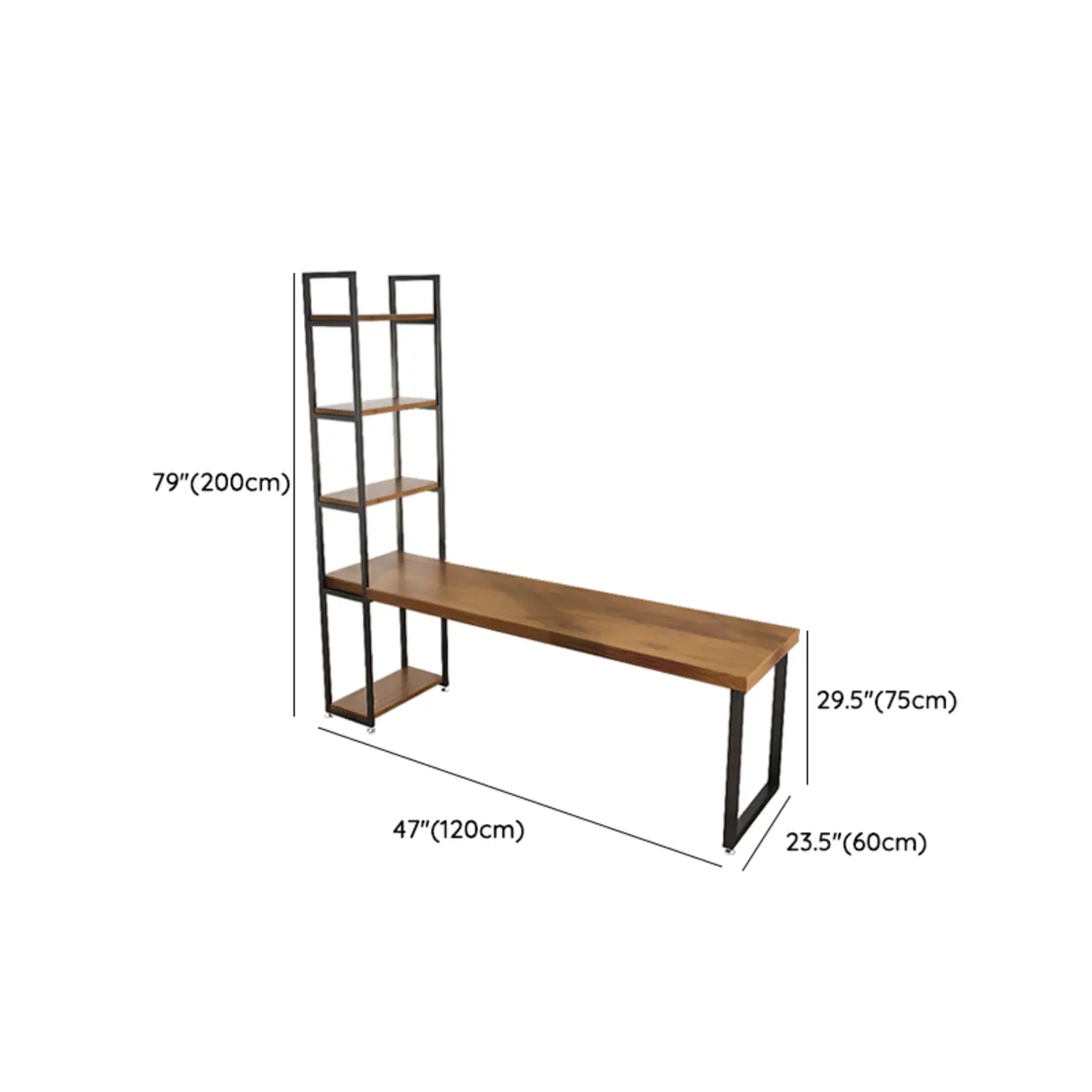 71" Modern Brown Writing Office Desk with Left Shelf #size