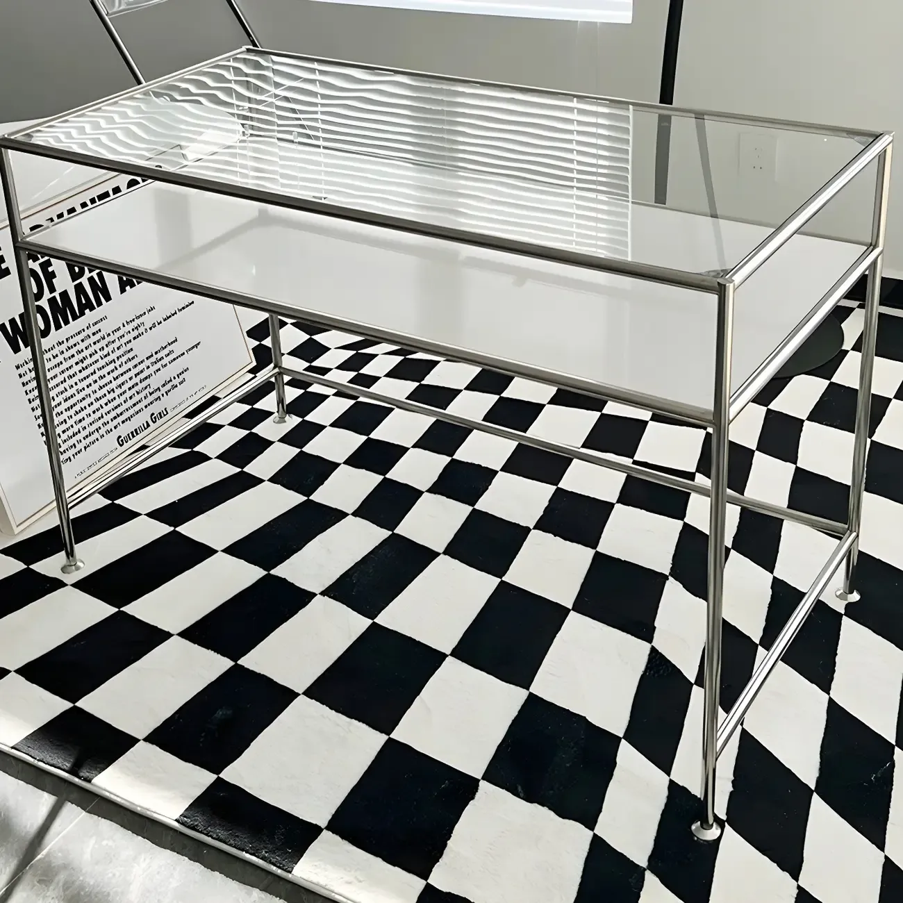 31.5"H Rectangular Glass Top Stainless Steel Base Writing Desk Image - 14