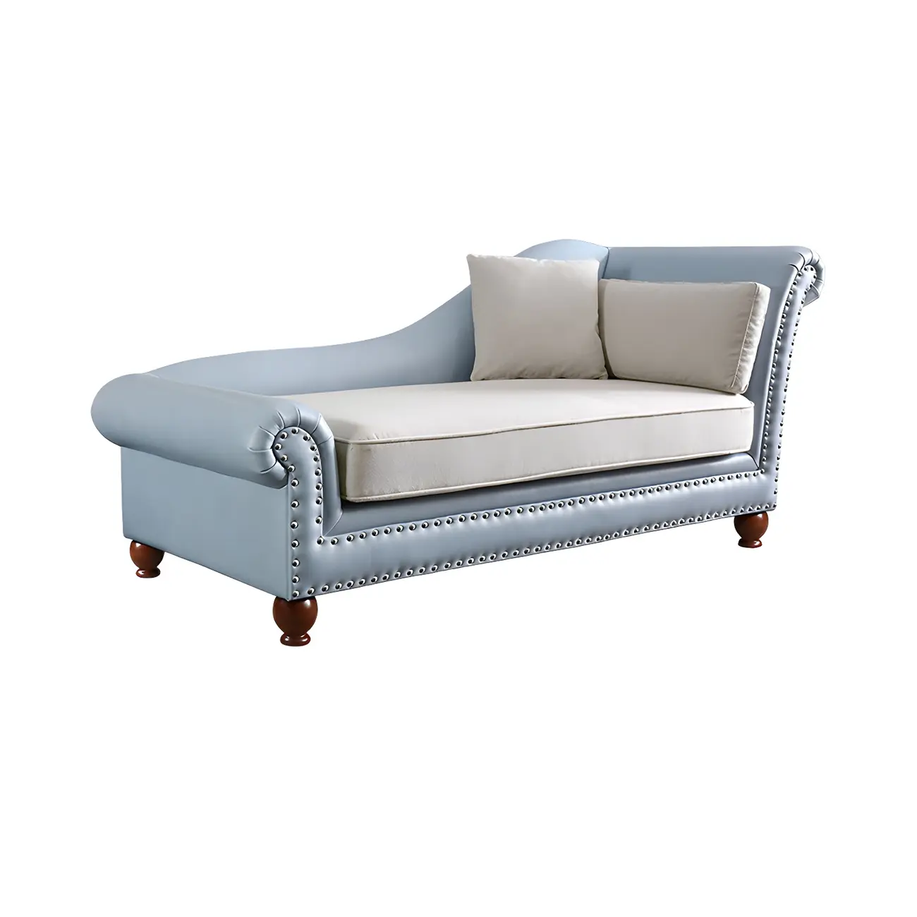 French Retro Modern Faux Leather Chaise Lounge With Arm and Pillow Image - 6 | homeyfad