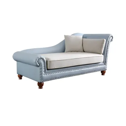 French Retro Modern Faux Leather Chaise Lounge With Arm and Pillow Image - 6