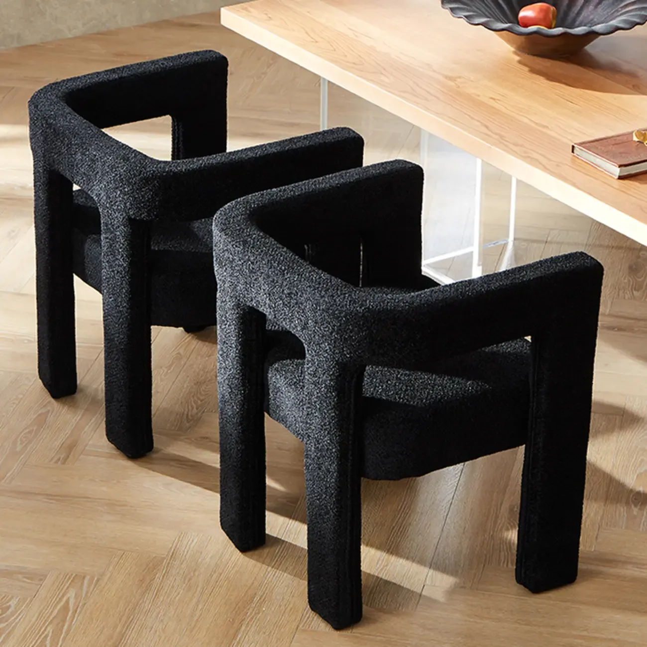 Contemporary Upholstered Low Back Arm Dining Chair Image - 1