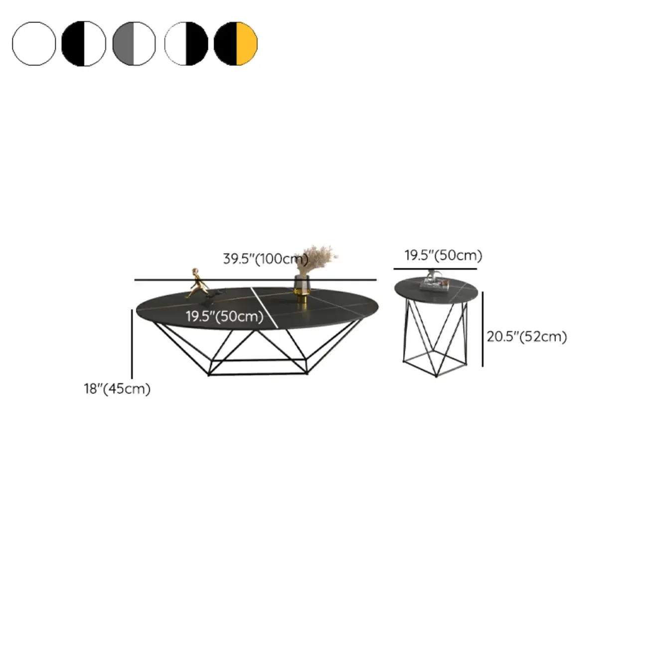 Stylish Metal Black Oval Coffee Table with Geometric Base #size