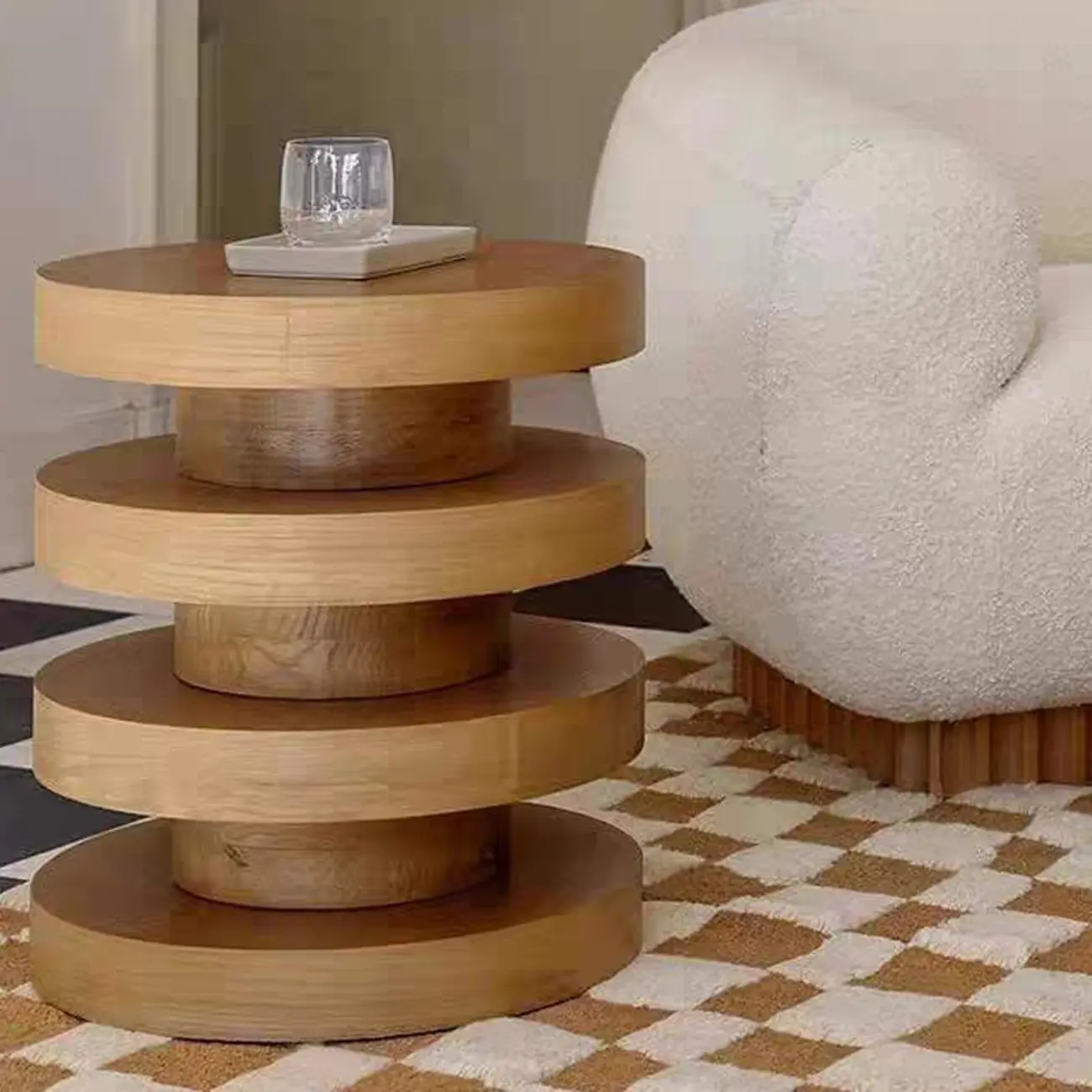 Round Wooden Side Table with Modern Floating Design Image - 3 | homeyfad