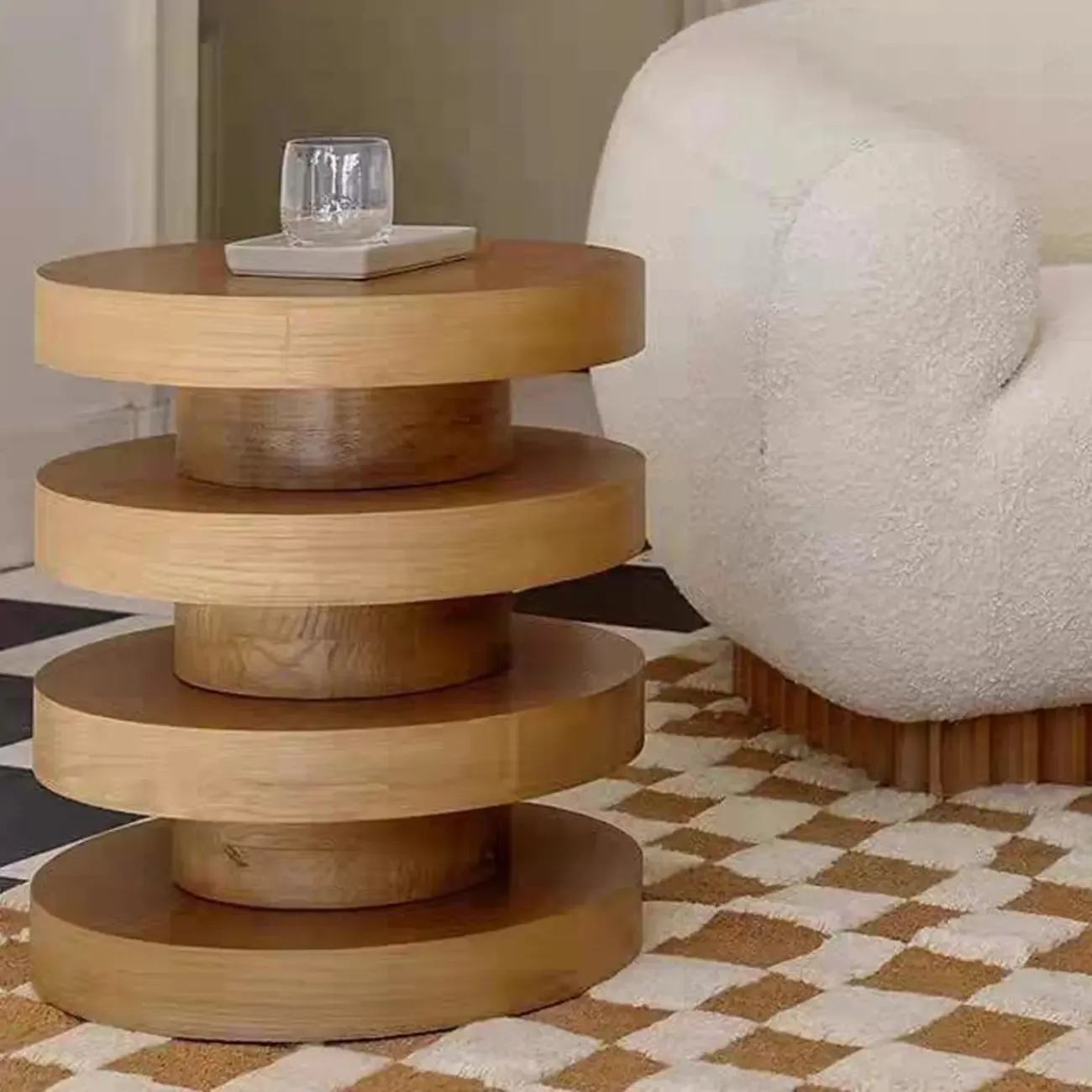 Round Wooden Side Table with Modern Floating Design Image - 3