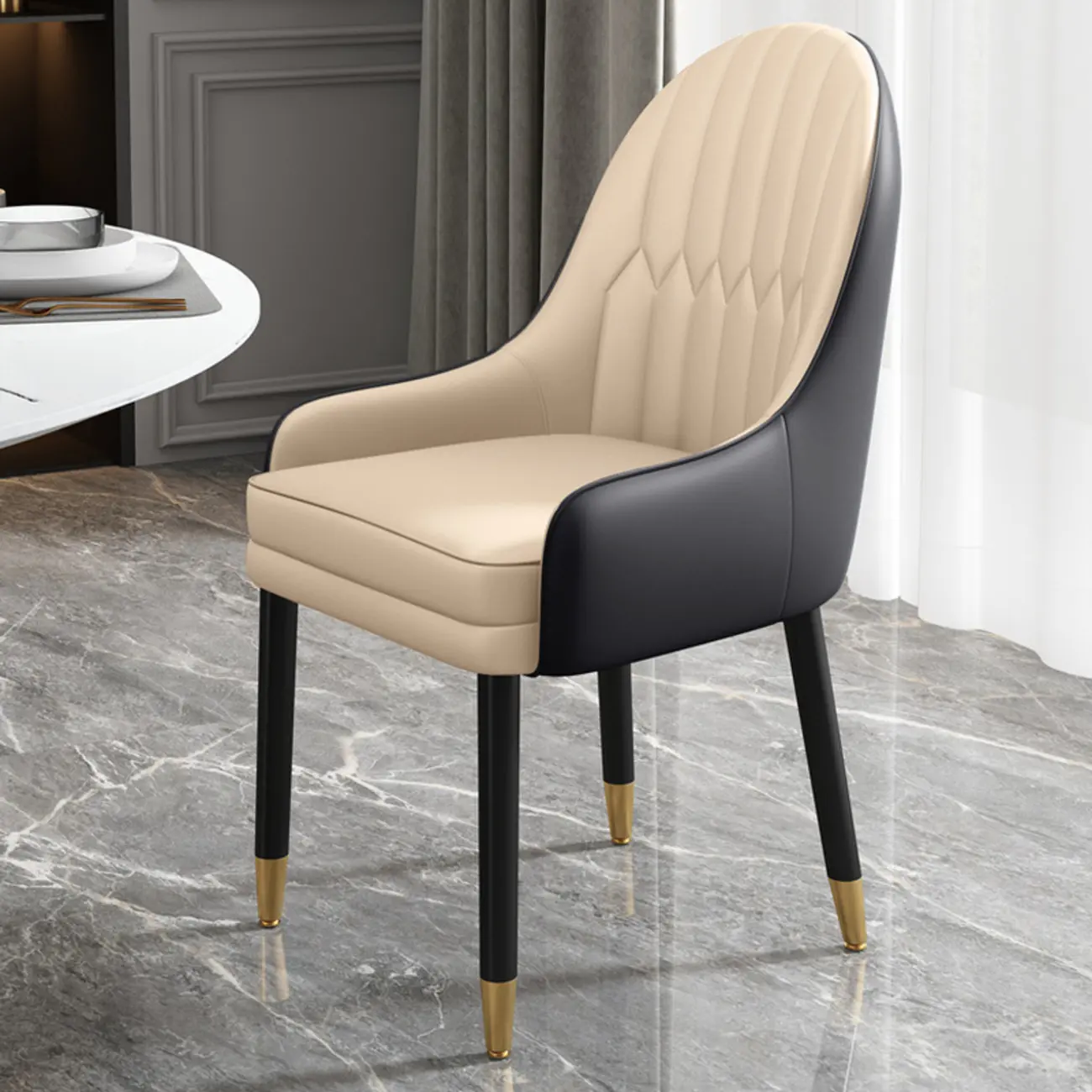 Faux Leather Dining Chair Color Block Sloped Arm with Metal Legs Image - 20 | homeyfad